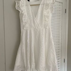 white eyelet v-neck dress